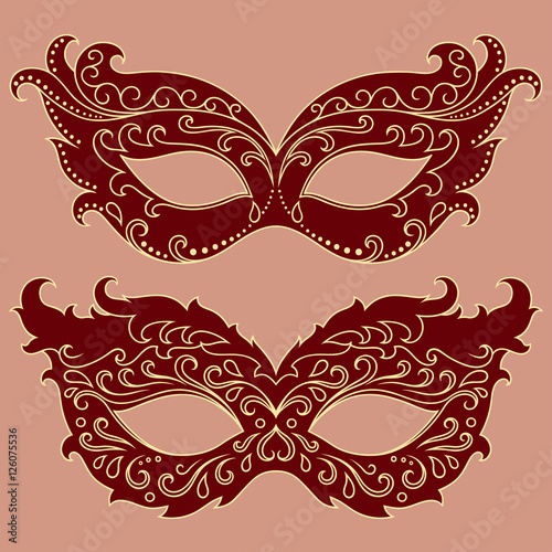 Set of festive masks. Beautiful mask to celebrate Halloween, New Year, Carnival or party. Elements female carnival costume.

