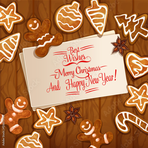 Christmas gingerbread cookie on wooden background