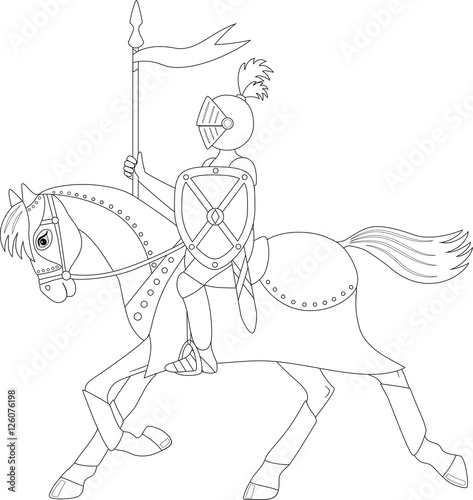 knight on a running horse, coloring page