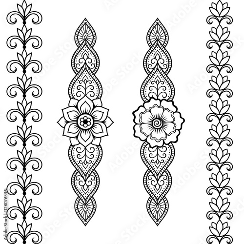 Set of seamless borders for design and application of henna. Bracelet for tattoo or henna pattern. Mehndi style.
