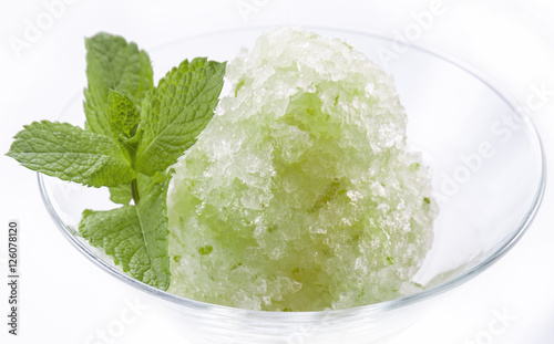 green mint cold dessert sorbet ice-cream with mint leaf