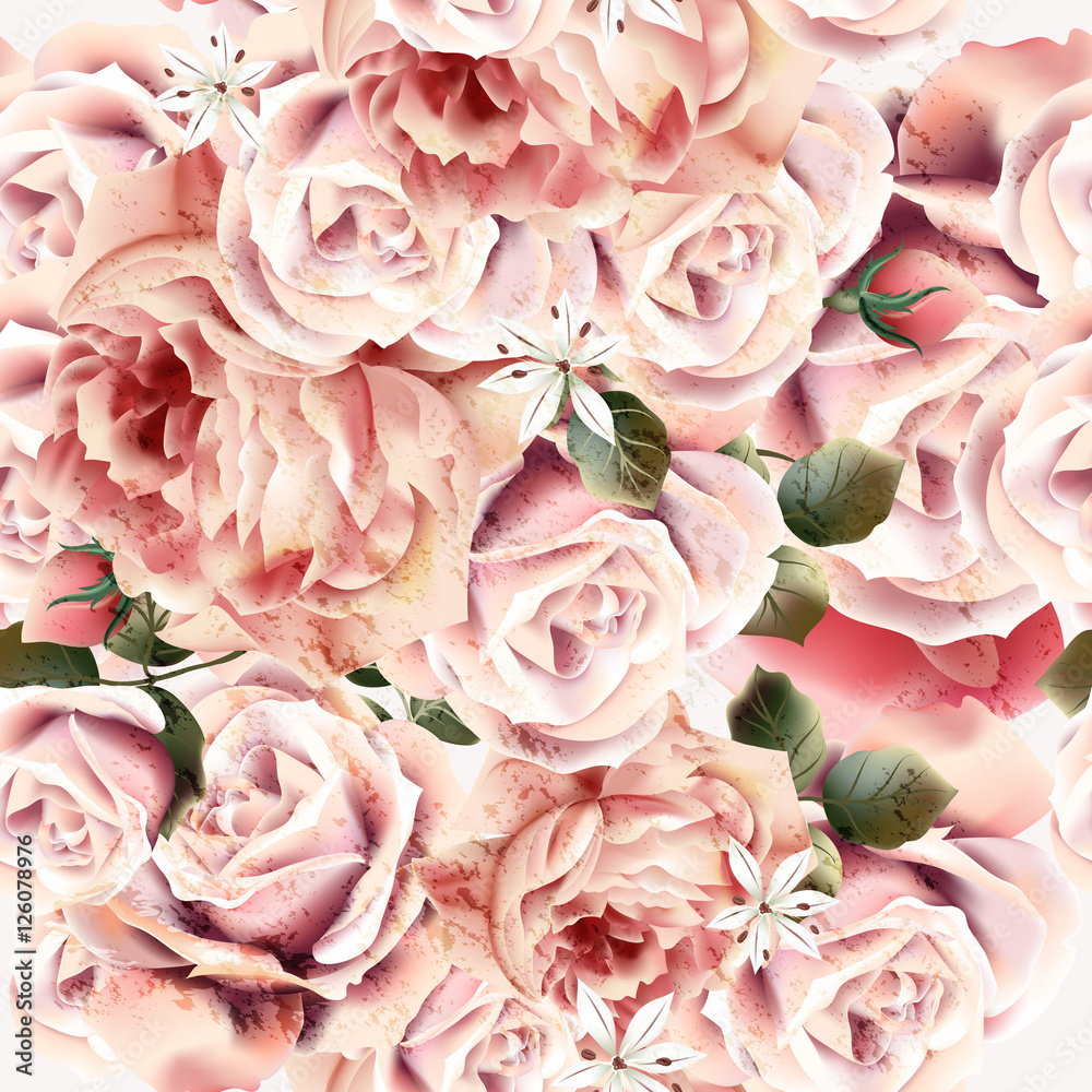 Rose pattern with vector realistic pink light roses for design Rose pattern with vector realistic pink light roses for design