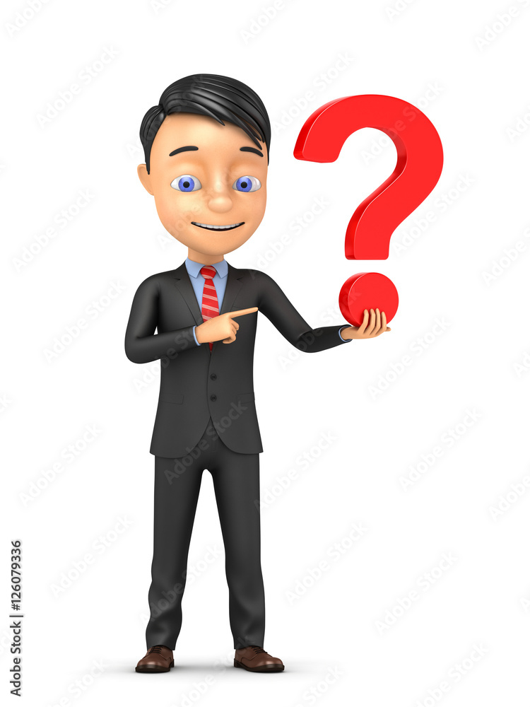 Cheerful businessman holding a question mark Cheerful businessman holding a question mark