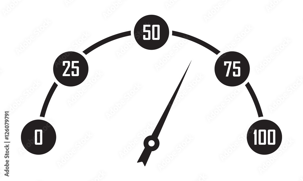 Speedometer symbol with arrow isolated on white background. Infographic