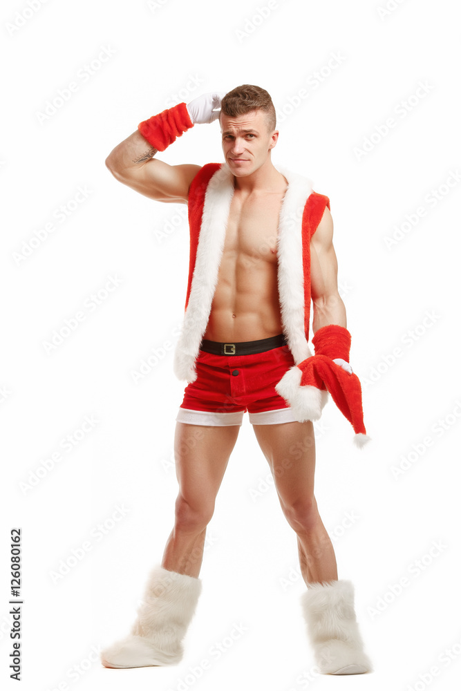 Confused fitness santa isolated on white background Confused fitness santa isolated on white background