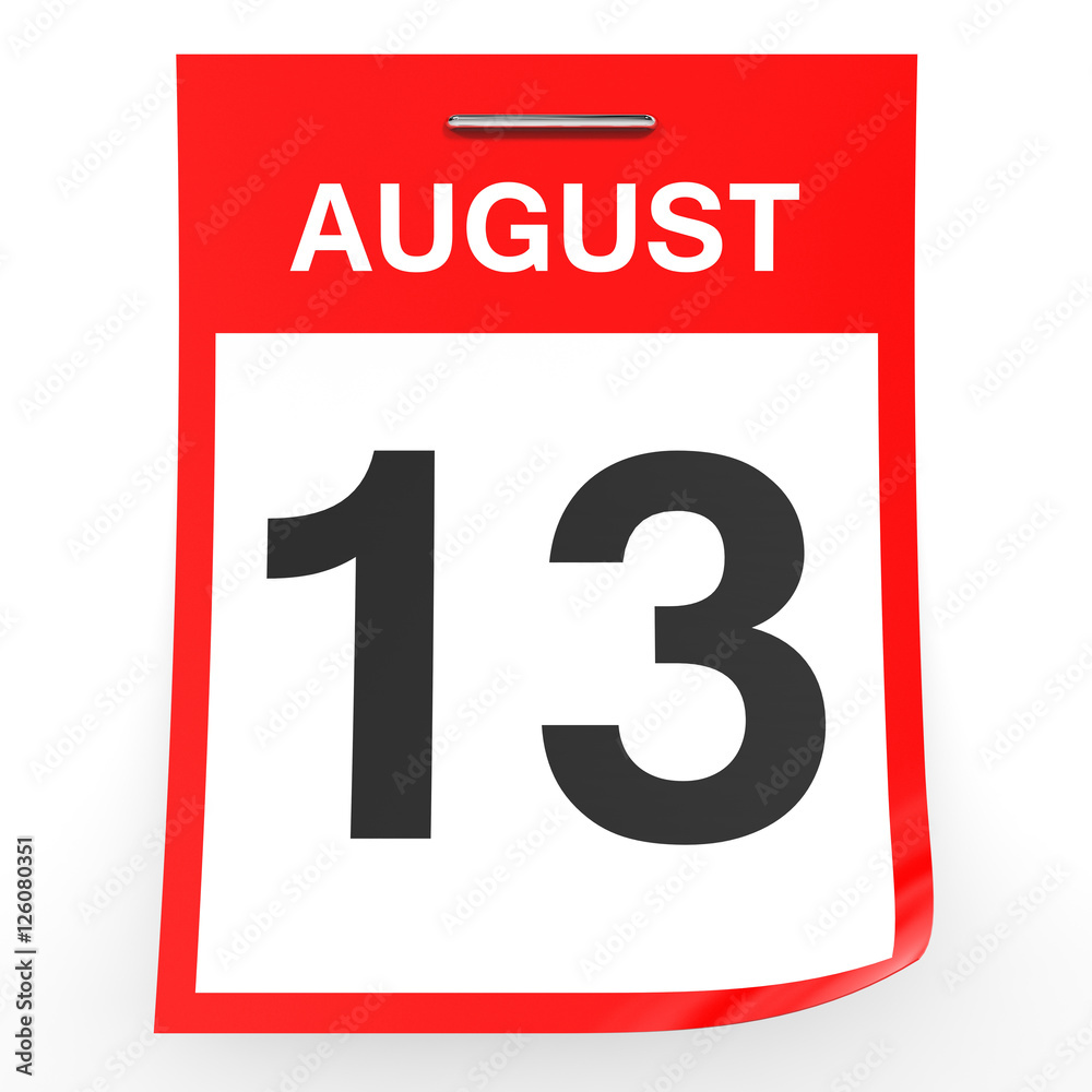 August 13. Calendar on white background. August 13. Calendar on white background.