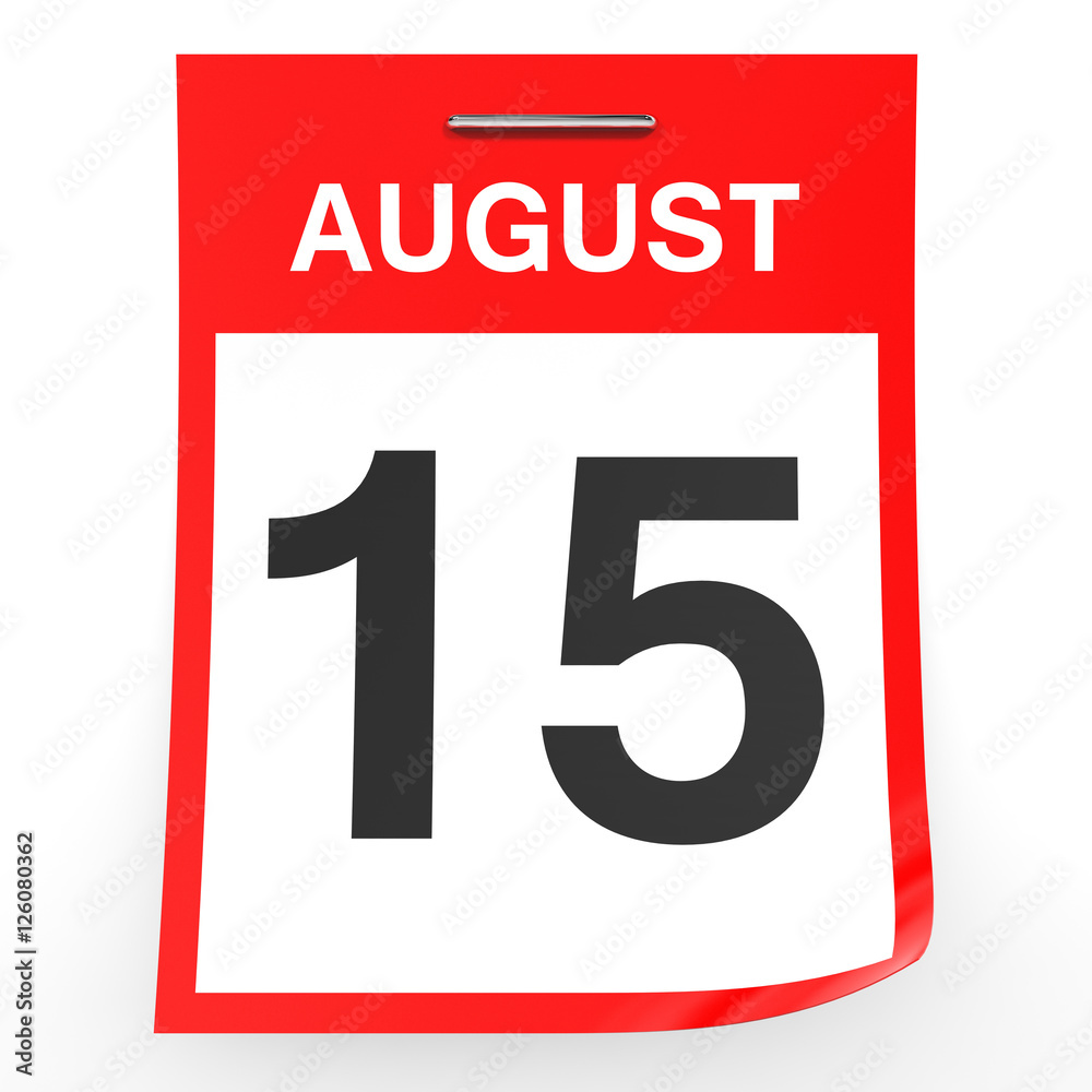 August 15. Calendar on white background. August 15. Calendar on white background.