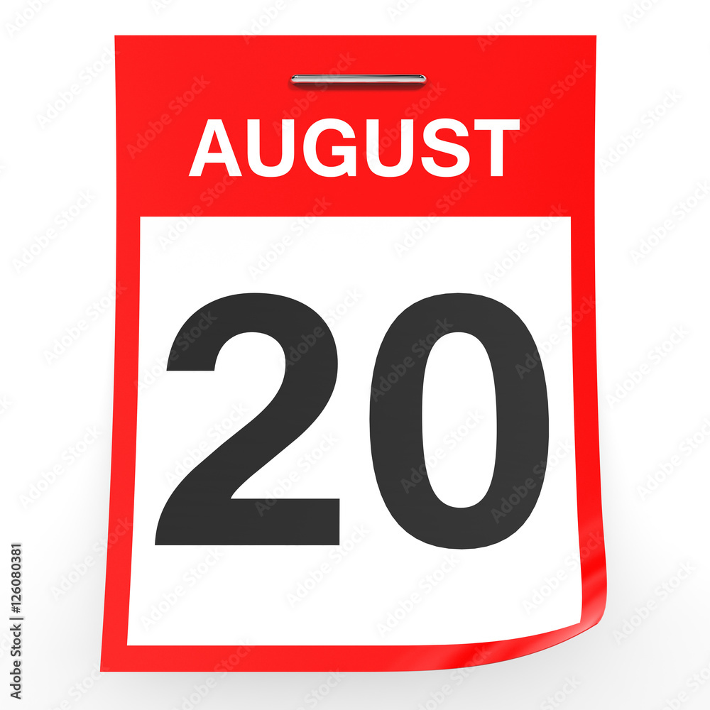 August 20. Calendar on white background. August 20. Calendar on white background.