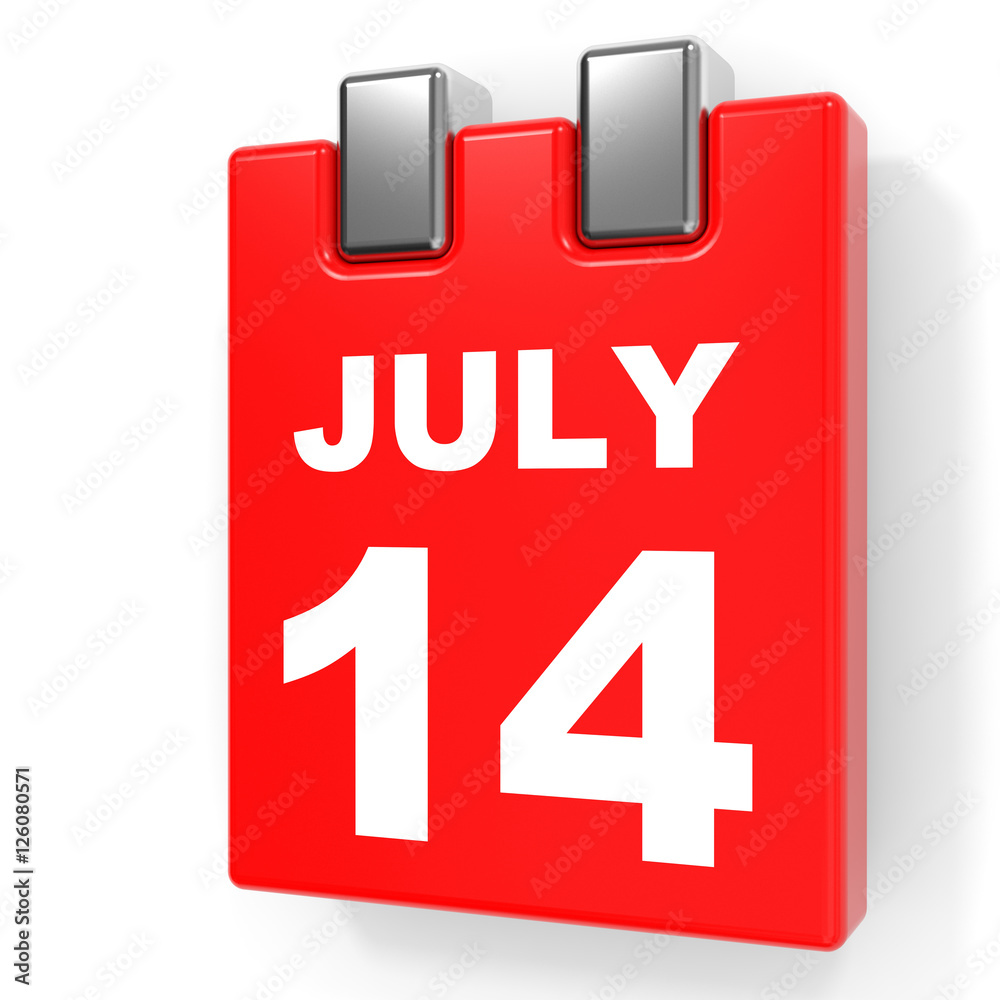 July 14. Calendar on white background. July 14. Calendar on white background.