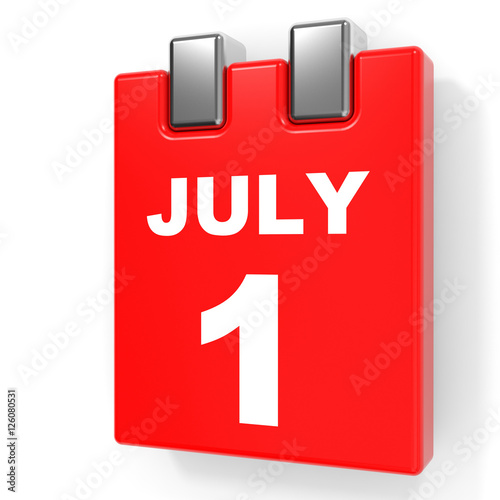 July 1. Calendar on white background.
