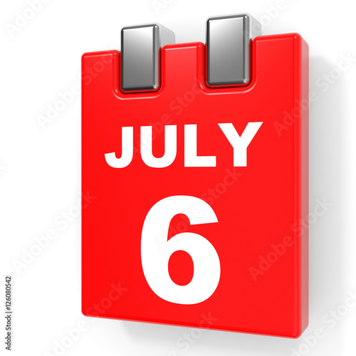 July 6. Calendar on white background.