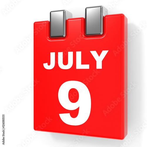 July 9. Calendar on white background.