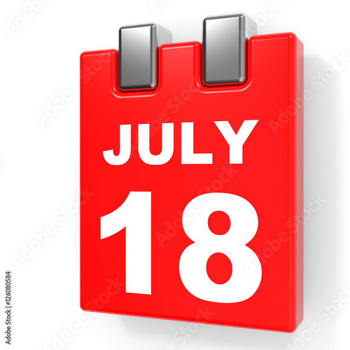 July 18. Calendar on white background.