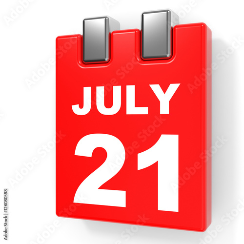 July 21. Calendar on white background.