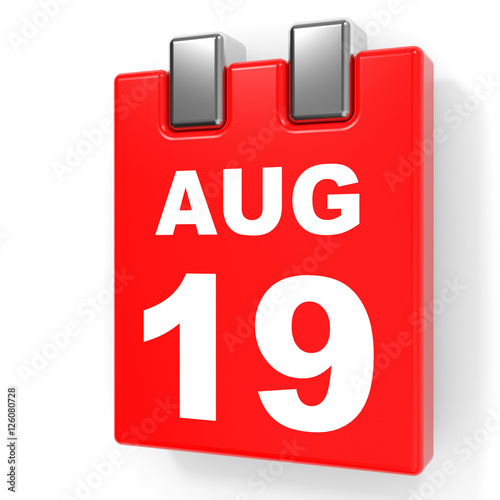 August 19. Calendar on white background.
