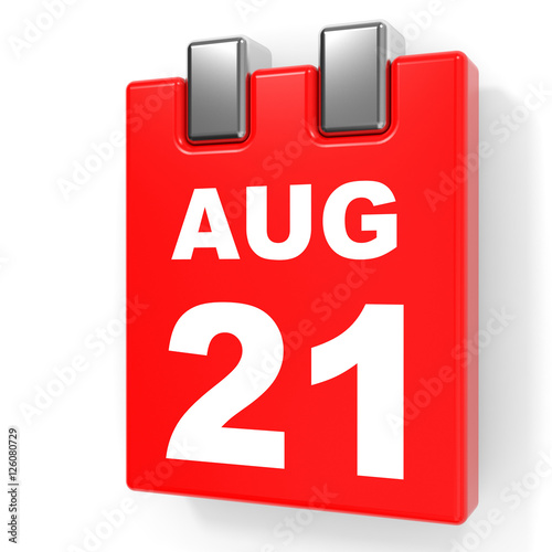 August 21. Calendar on white background.