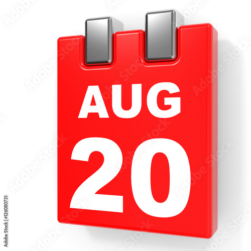 August 20. Calendar on white background.