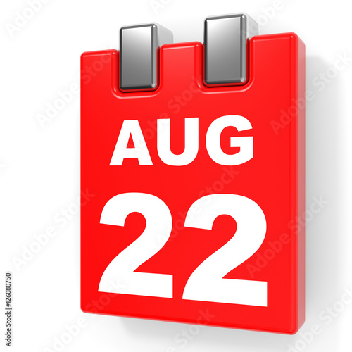 August 22. Calendar on white background.