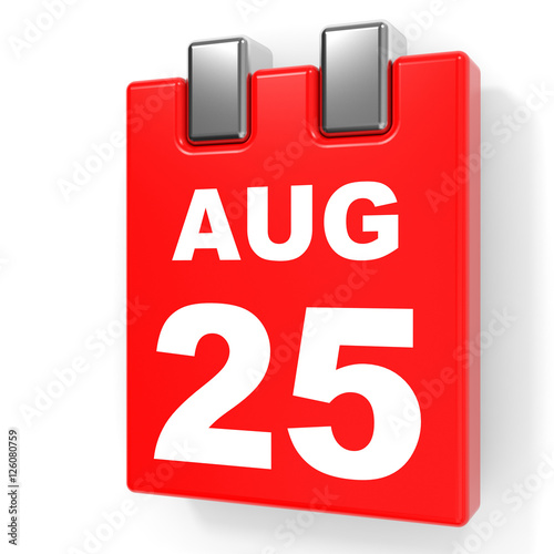 August 25. Calendar on white background.