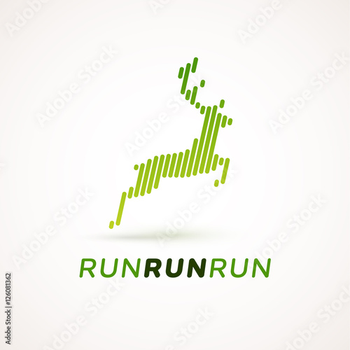 Run logotype. Running deer silhouette made out of dynamic lines.