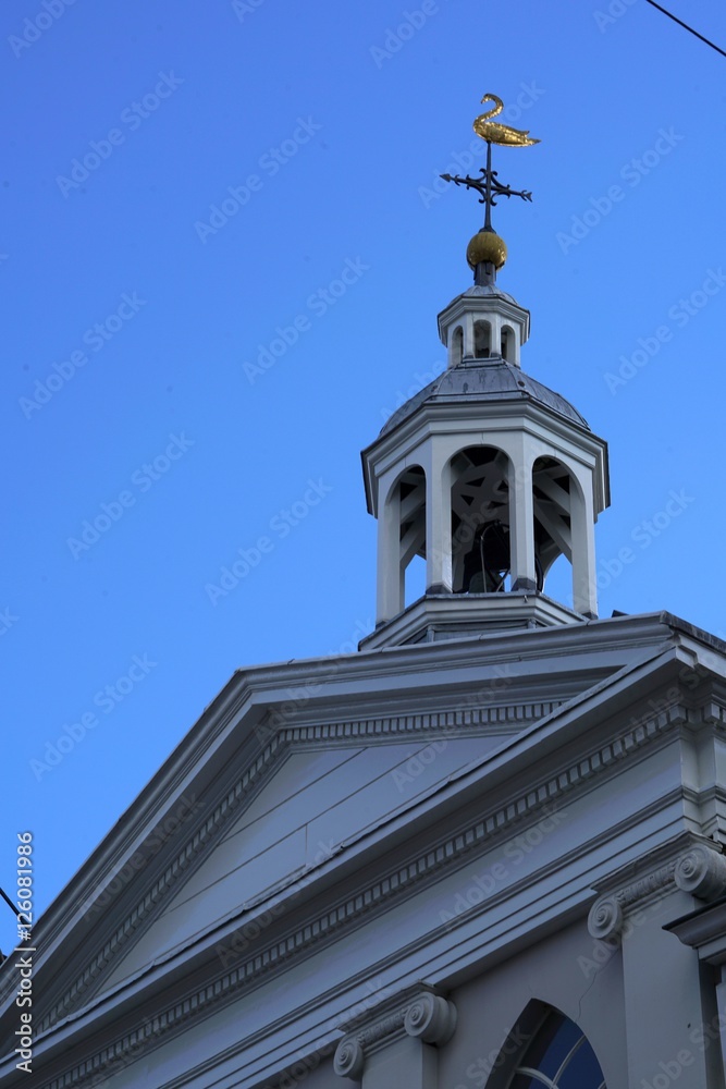 steeple with a swan