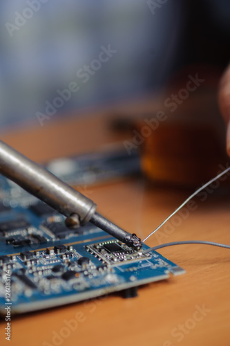 Computer board repairing: soldering wire