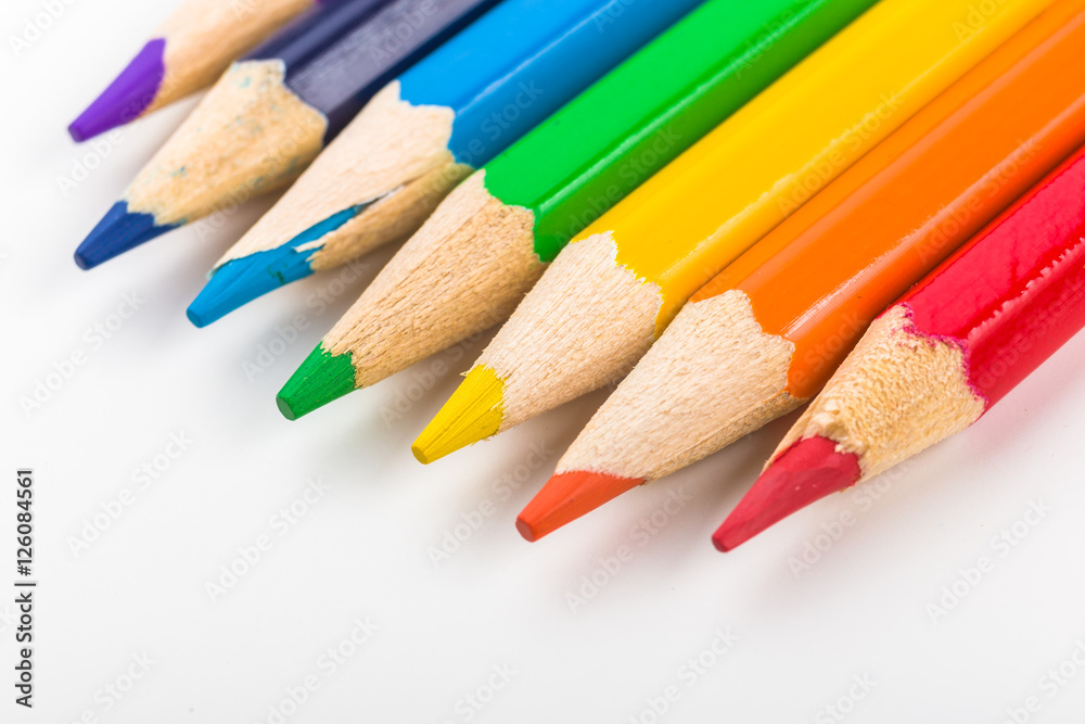 Many different colored pencils on white background Many different colored pencils on white background
