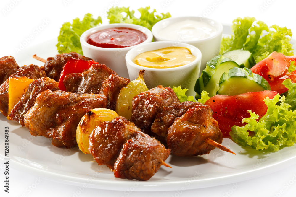 Kebabs - grilled meat and vegetables 