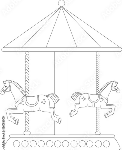 carousel with horses, coloring page