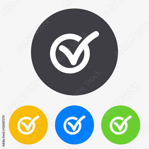 Icono plano casilla verificacion circular en circulo varios colores