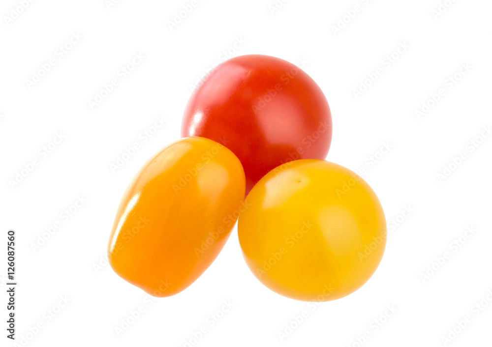 Closeup of Cherry tomato isolated on white background Closeup of Cherry tomato isolated on white background