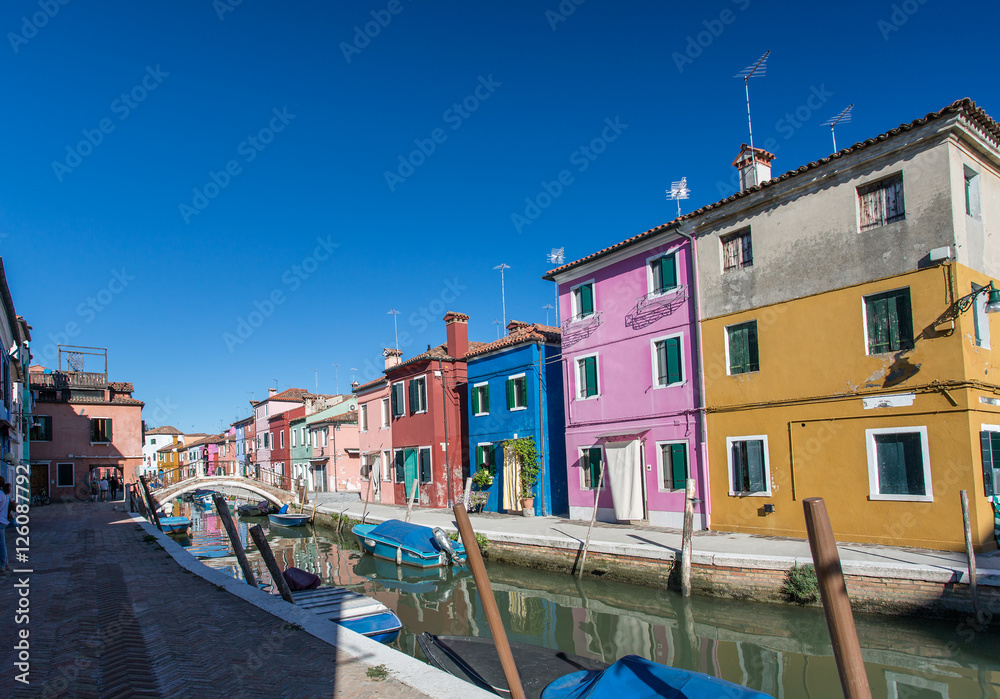 Brightly painted houses of Burano Island. Venice. Italy.