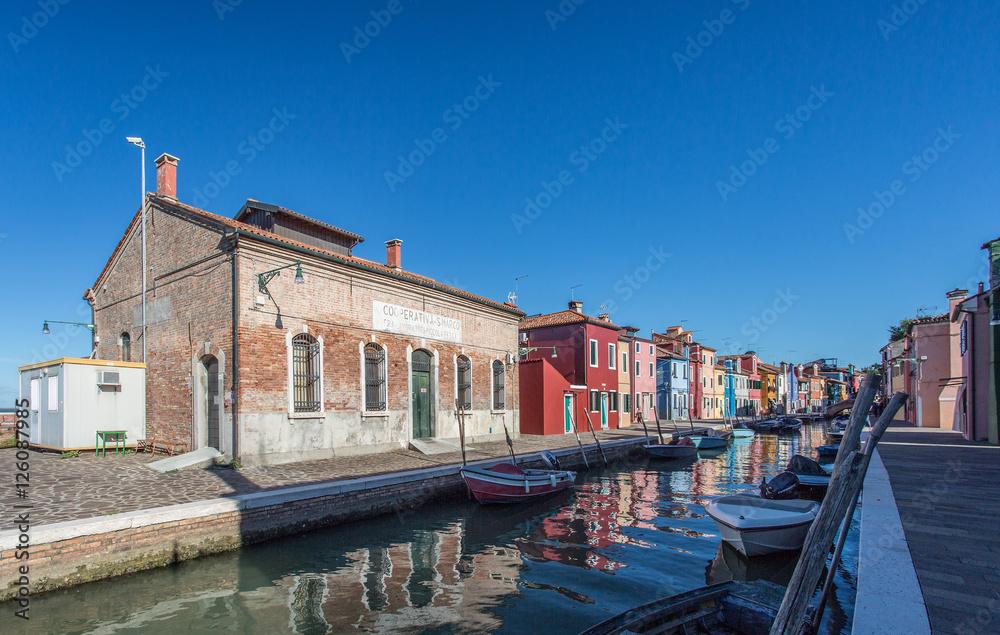 Brightly painted houses of Burano Island. Venice. Italy.