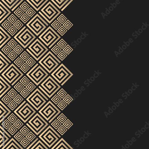 Vector geometric background greek style. Meander vector border for design. Light golden vector frame.