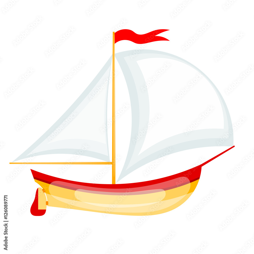 Vector illustration of a small sailing yacht. Cartoon yacht on w Stock  Vector | Adobe Stock