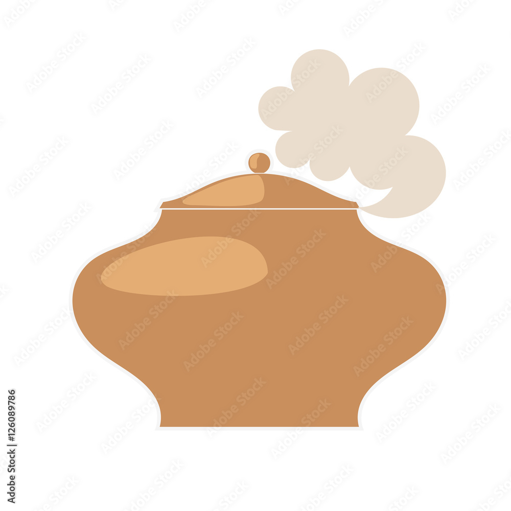 Fototapeta Vector illustration of a clay pot with lid on white background.