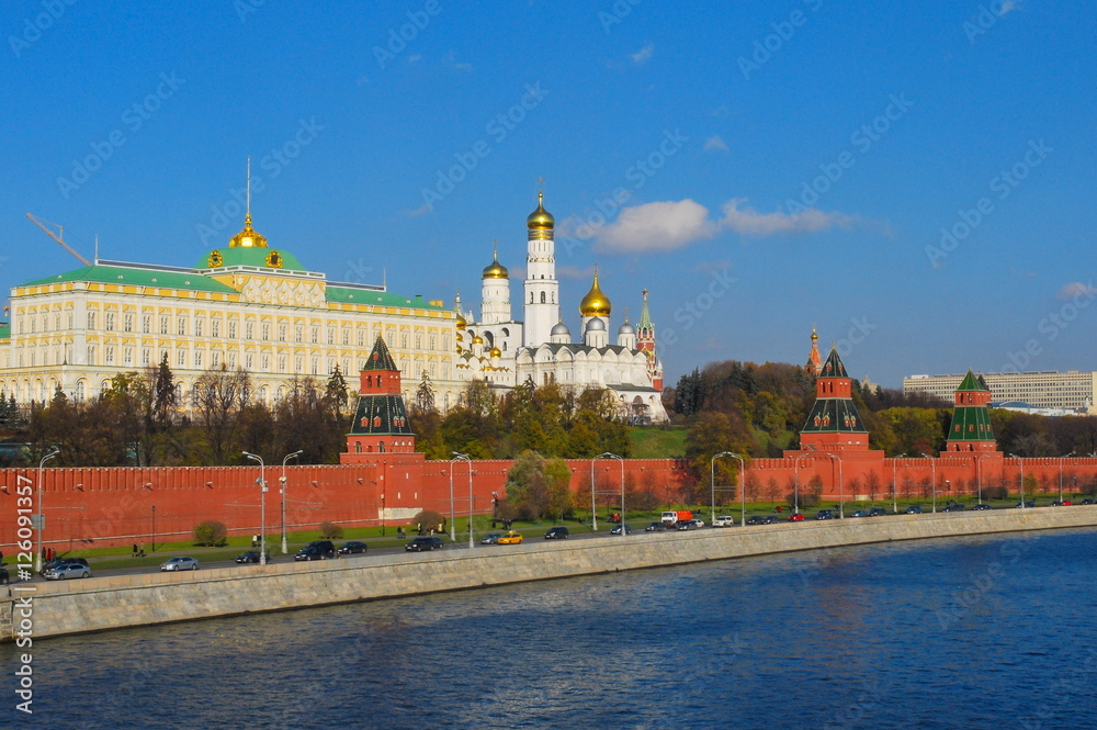 View of the Kremlin and the Kremlin embankment by the Moscow River