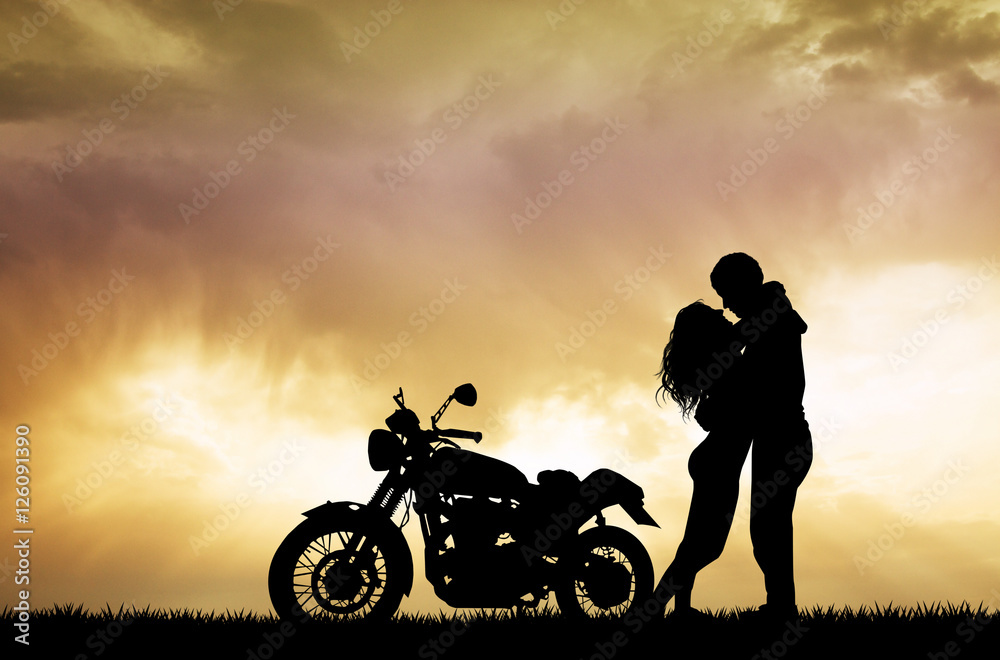 Fototapeta premium couple kissing on motorcycle