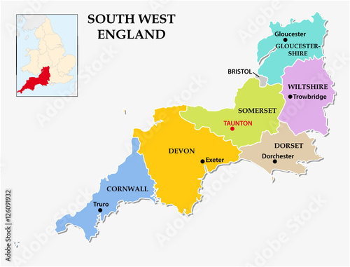 south west england administrative and political map photo