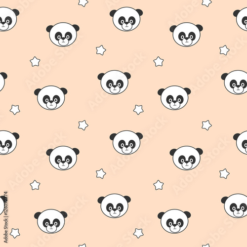 Fototapeta Naklejka Na Ścianę i Meble -  cute cartoon panda on pink background seamless vector pattern illustration

