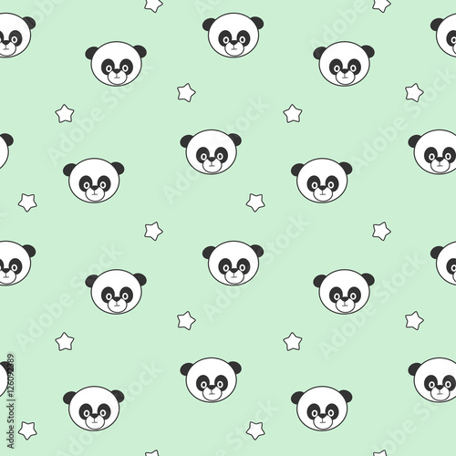 Fototapeta Naklejka Na Ścianę i Meble -  cute cartoon panda on blue background seamless vector pattern illustration