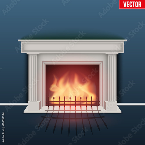 Fireplace in house cozy room. Realistic style design. Vector Illustration Isolated on white background.
