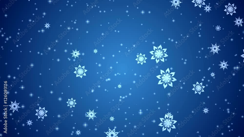Video-Animation - Weihnachten, Schneeflocken, Schneegestöber, Sterne, Hintergrund, Textfreiraum