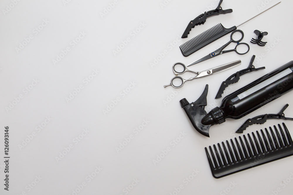 Professional hairdresser tools, isolated on white