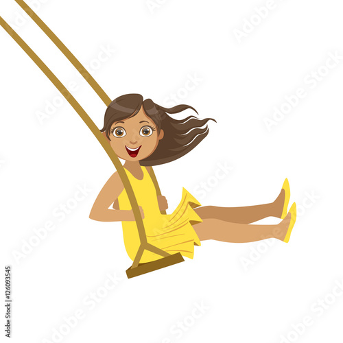 Girl In Yellow Dress On Rope Swings