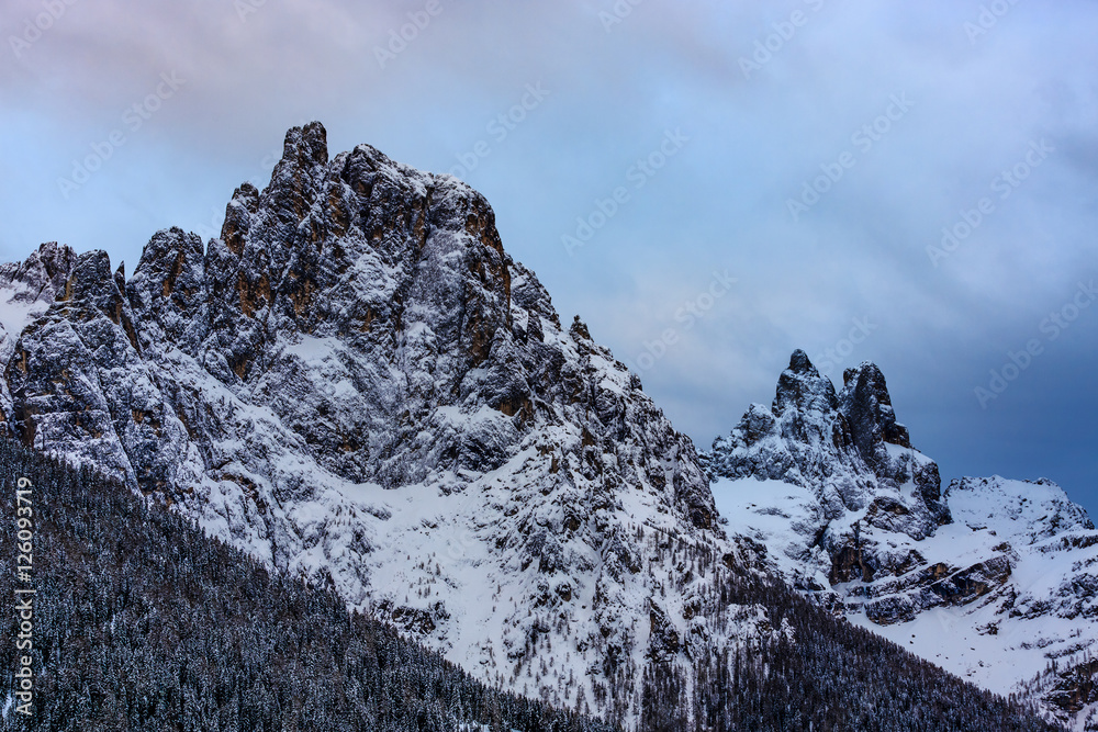 Italian Dolomites in winter morning light, Pale di San Martino,