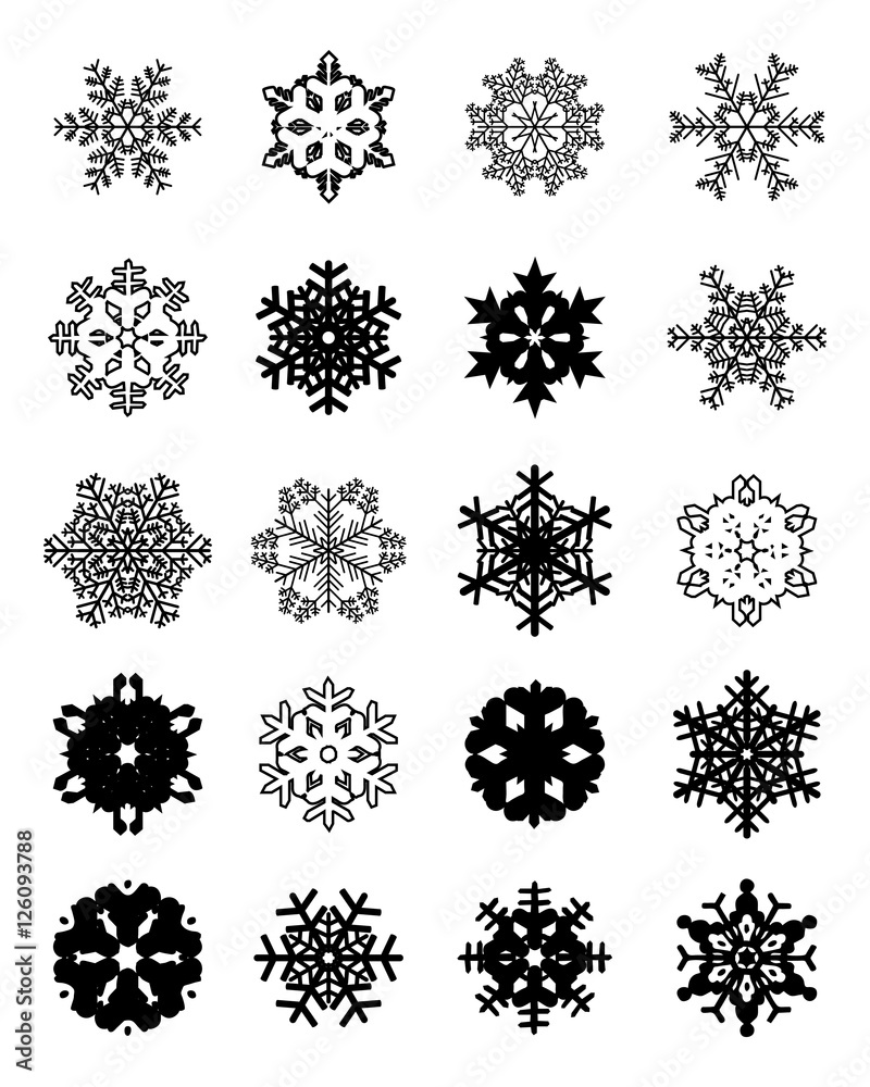 Set of different black snowflakes, vector illustration Set of different black snowflakes, vector illustration