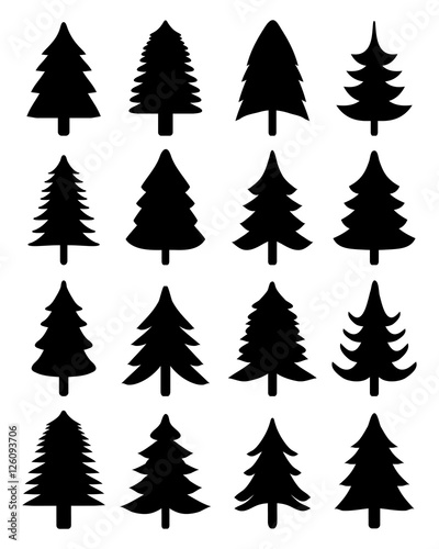 Set of green Christmas trees, vector illustration