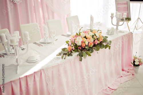 Beautiful wedding table with flower decoration