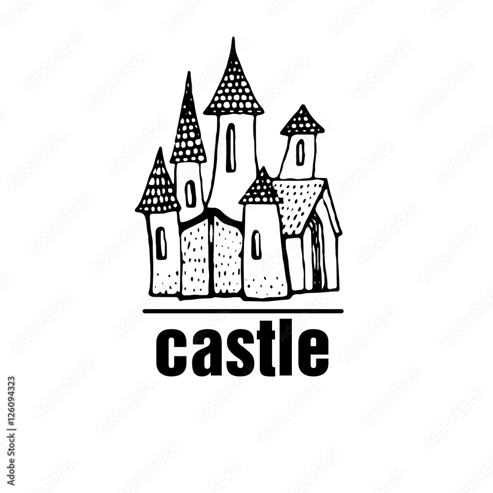 Abstract castle vector logo. Hand drawn.